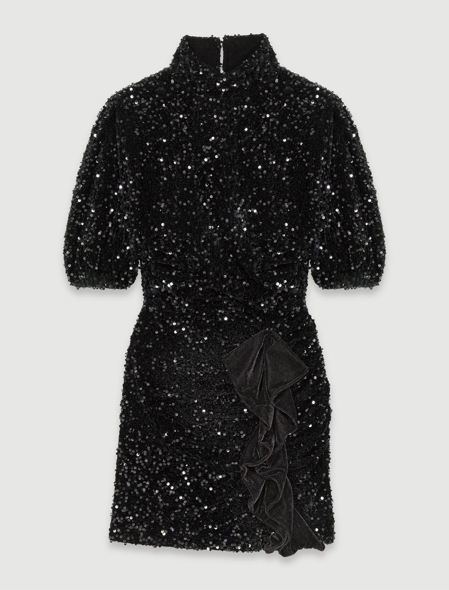 Đầm ngắn nhung sequin cổ tàu